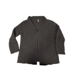 Women's Eileen Fisher Black Open Front Cardigan Sweater 100% wool sz M